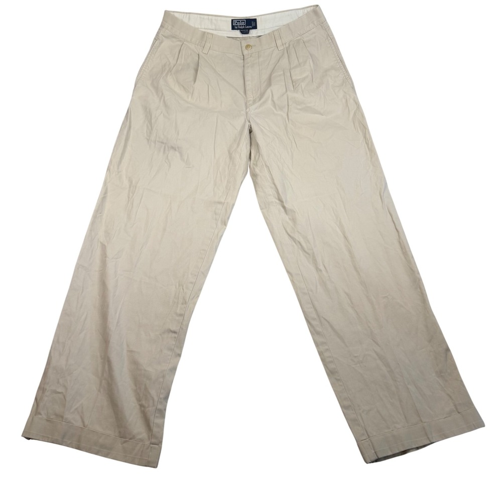 Polo Ralph Lauren Hammond Pant Mens 33x30 Tan Khaki Pleated Cotton Chinos